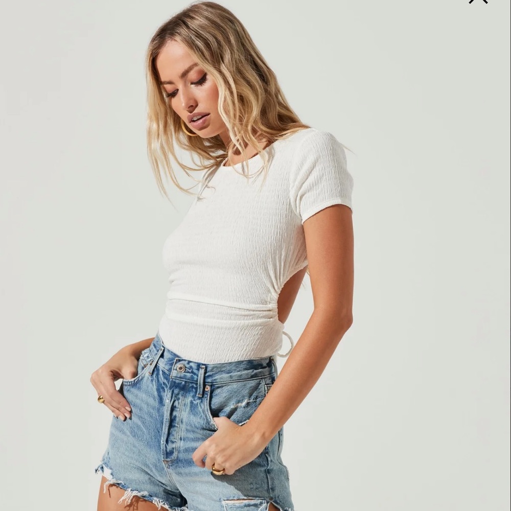 CHARLIZE CUTOUT SHORT SLEEVE CRINKLE BODYSUIT ASTR The Label